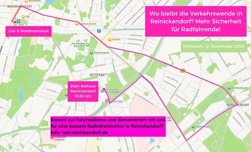 Fahrraddemo „Wo bleibt die Verkehrswende in Reinickendorf? Mehr Sicherheit für Radfahrende!“