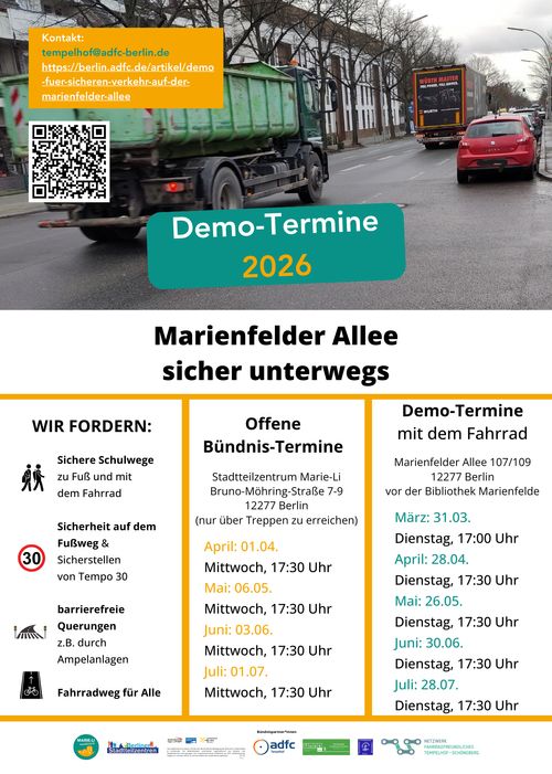 28. April 2026: 13. Demo für sicheren Verkehr auf der Marienfelder Allee 