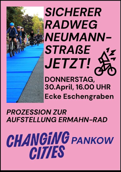 RADWEG NEUMANNSTRAẞE JETZT!
Aufstellung eines Ermahnrades in der Neumannstraße. 