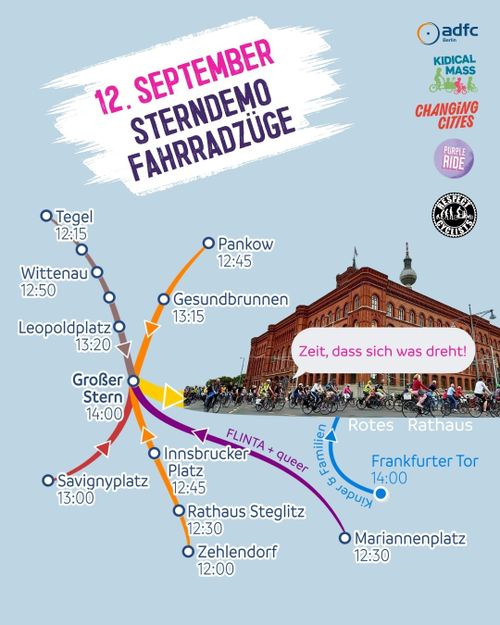 12. September 2026 Sterndemo Fahrradzüge: ADFC Berlin, Kidical Mass, Changing Cities, Purple Ride, Respect Cyclists