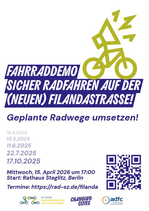 Fahrraddemo für sichere Radwege auf der Filandastraße und ganz Steglitz-Zehlendorf - Geplante Radwege endlich umsetzen!